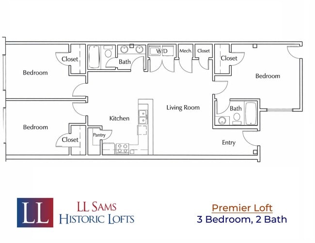 Premier 3-2 Floor Plan - LL Sams Apartments