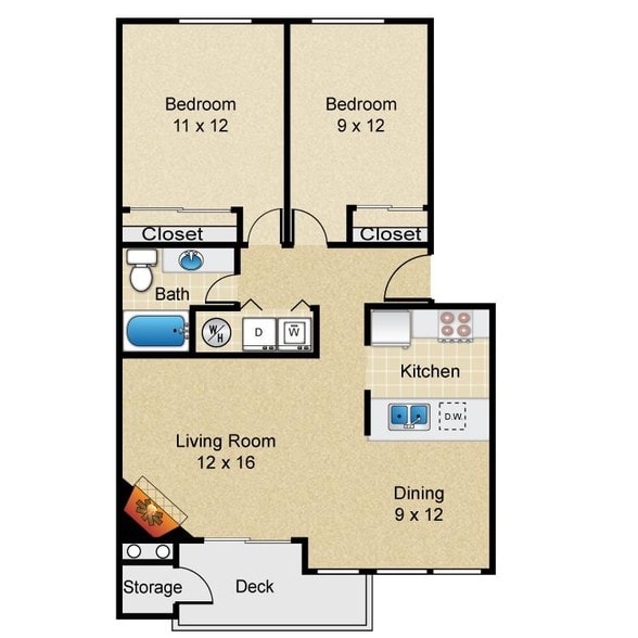 Windsurfer Floorplan, 2x1 - Sammamish Beach Club Apartments