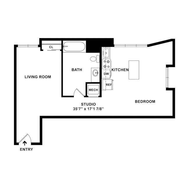 S10 - Studio Floor Plan Dimensions - 588 SF - Catalina West Adams