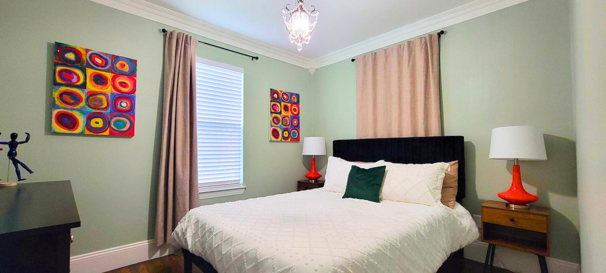 Fully furnished bedroom with premium bedding, desk, and a private coded door lock - 2301 North Dr