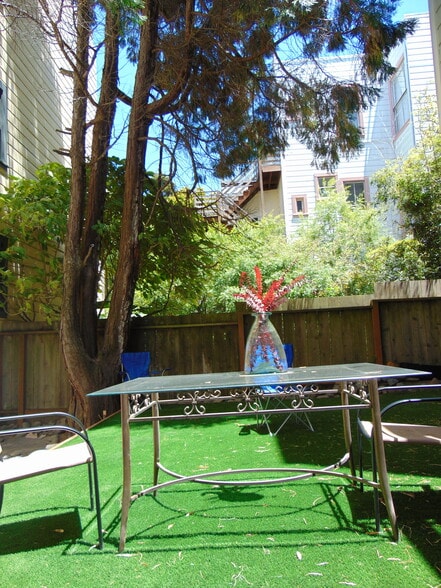 Backyard, astroturf, table and chair - 1386 Page St