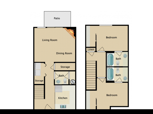 two bedroom two bath TH - College Pointe Apartments