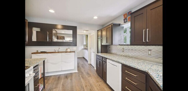 kitchen, gas stove, recycled glass concrete countertops - 2740 Alabama Ave S