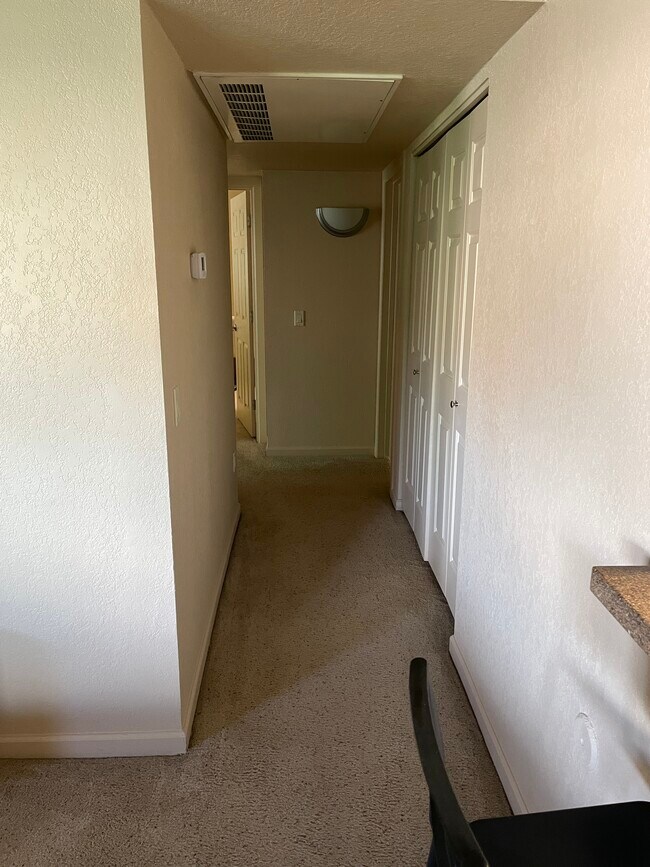 Hallway leading to bedrooms and bathrooms from living and kitchen - 101 S Players Club Dr
