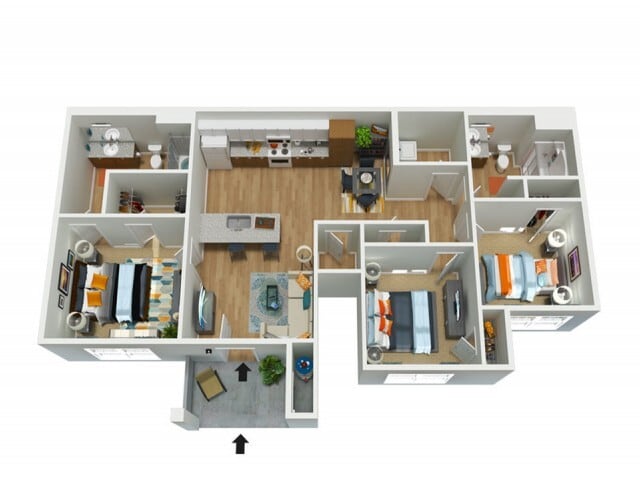 3 Bedroom 2 Bath with full size washer a dryer, granite counter tops, and modern finishes. - Showboat Park Apartments