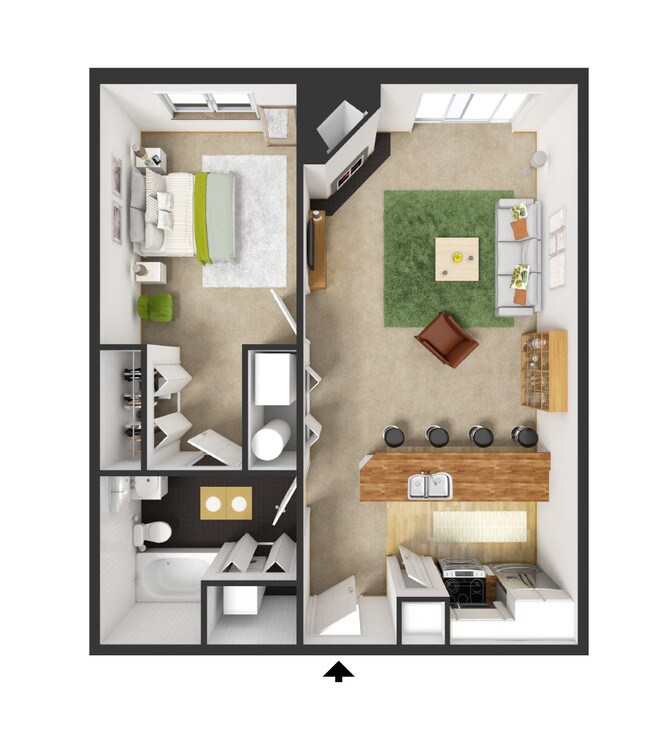 3D Floor Plan - 725 SF - 1BR/1 Bath - Autumn Ridge