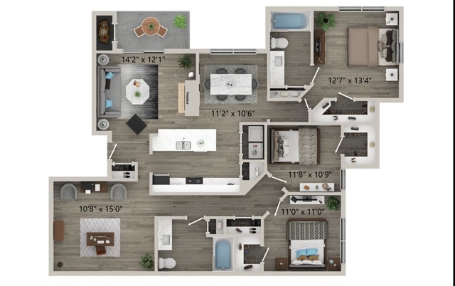 Three Bedroom Two Bath Floor Plan - Halston on Frankford