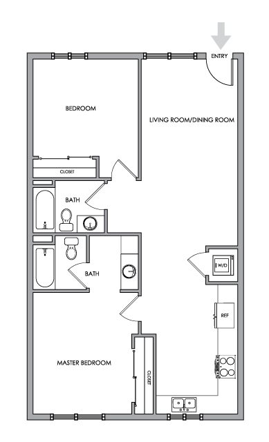 2D Floor Plan Rendering - Two-Bedroom, Two-Bathroom | Option 10 - Breeze Hill