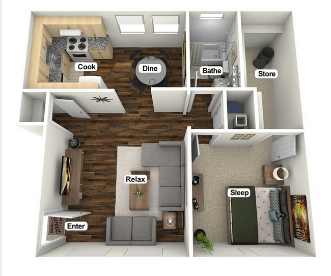 Explore this chic one-bedroom layout designed for modern urban living. - Stonecrest Mill