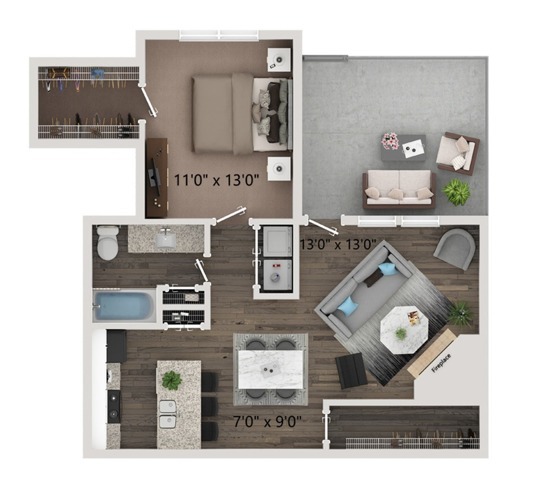 One bedroom- one bath floor plan with full size washer and dryer connections. Ground floor homes offer wood plank style flooring all through out. Second floor homes offer carpet in the bedroom's and closets. - Preserve at Preston