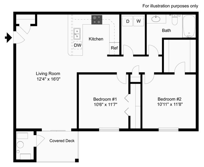 2 Bedroom 1 Bathroom - Thorn-Barry Apartments