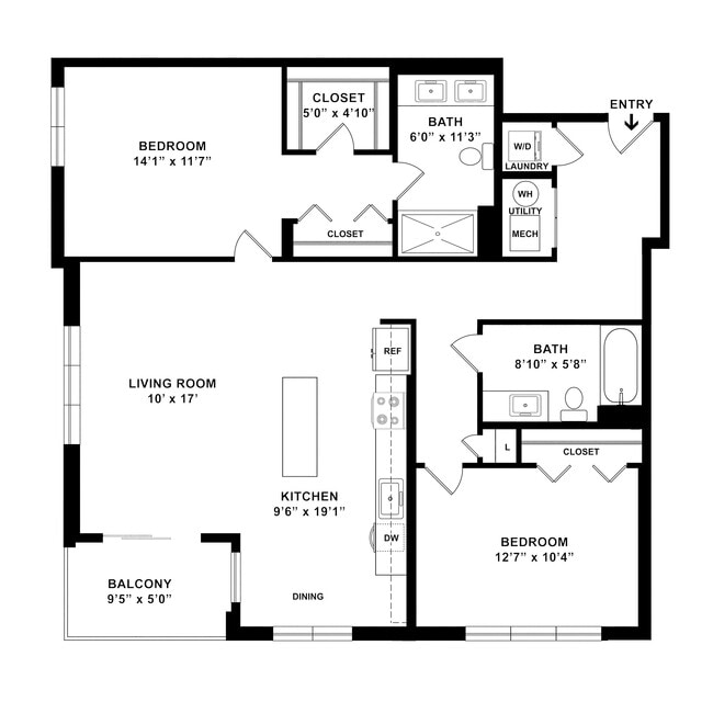 B4 Floor plan W Dimensions - Courthouse Square Apartments