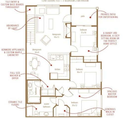 3BR/2BA - The Villas at Kennedy Creek Apartments