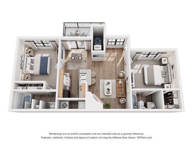 Chestnut Floor Plan | 2 Bedroom 2 Bath | 927 sq ft | Cottonwood Apartments | Millcreek, Utah - Cottonwood Apartments