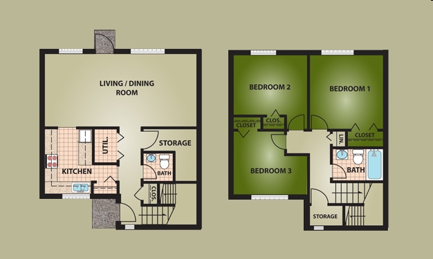 3 Bedroom, 1 and 1/2 Bath, Townhome - Garden Manor Apartments