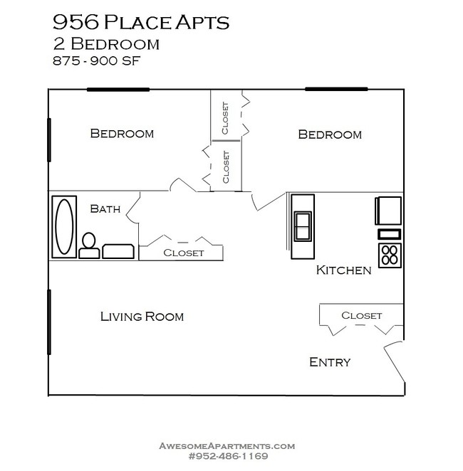 2BR/1BA - 956 Place Apartments