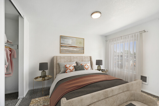 Experience comfort and style in this beautifully designed bedroom, perfect for relaxation. - Alturas Vose Townhomes