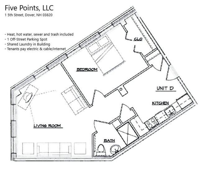 1 Bedroom 1 Bathroom 04 Floorplan - 5 Points