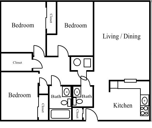 3BR/2BA - College Hill Apartments