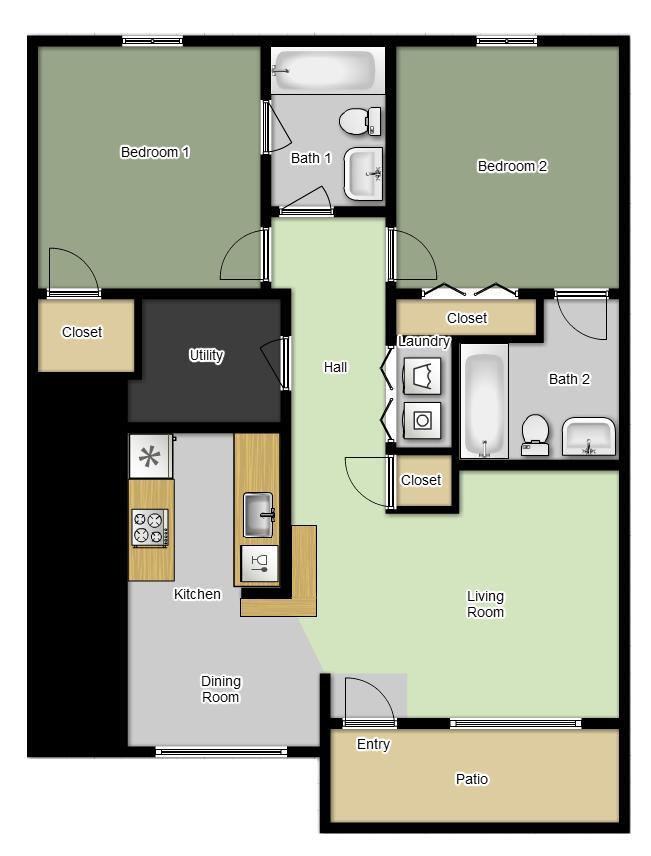 2-Bedroom 1st Floor - South Rock Apartments