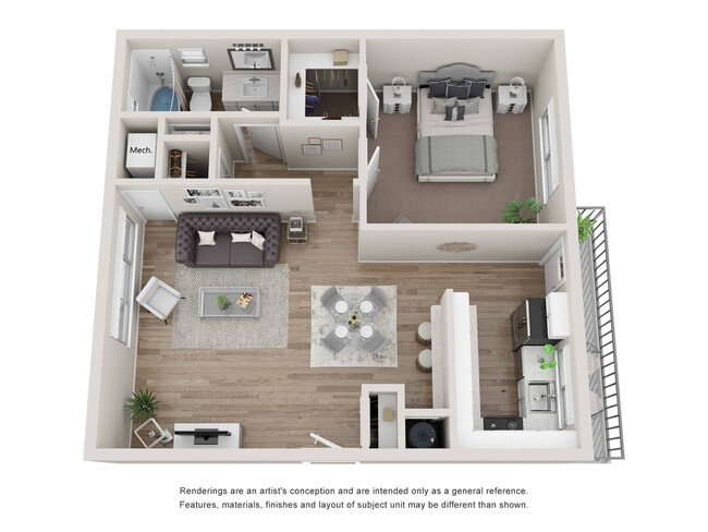 1x1 Floor Plan - Holiday Gardens Apartments