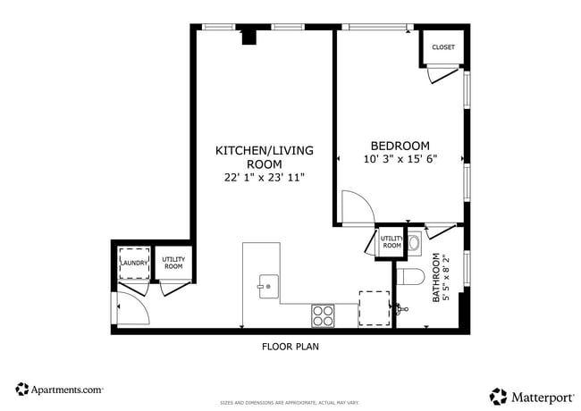 1BR, 1BA - 510SF - 112 Washington Ave