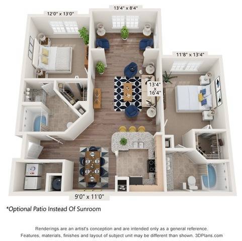 Two Bedroom Two Bathroom Floor Plan - Discovery Palms