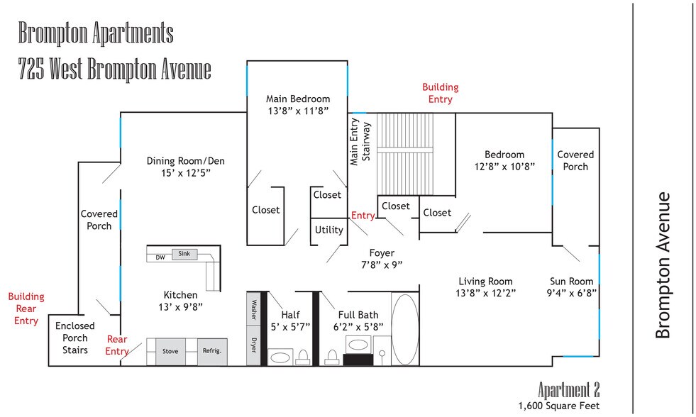 Apartment 2 Floor Plan - 725 W Brompton Ave