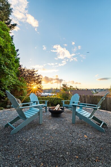 Shared backyard with cozy firepit and Adirondack chairs - 1519 32nd Ave
