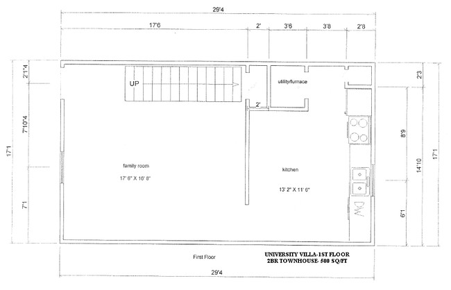 2BR/1BA 1st fl - University Villa