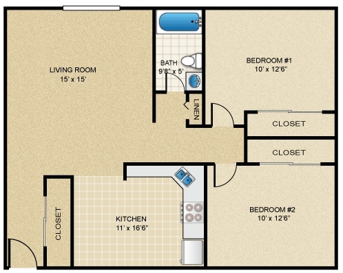 2BR/1BA - North Pointe