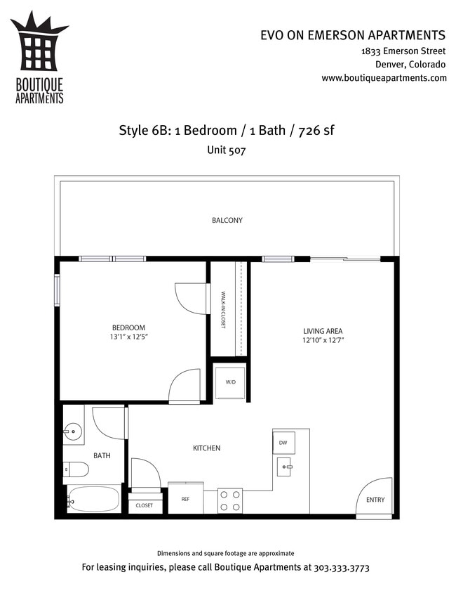 1BR/1BA 726sf, Style 6B - Evo on Emerson