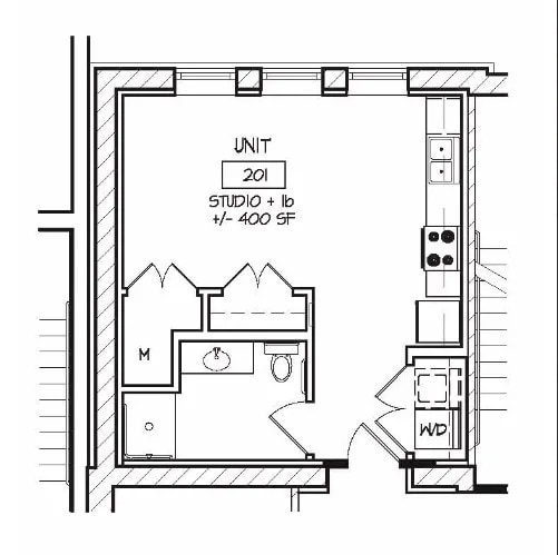 Studio floor plan 400 sq. ft. - Palmer Place