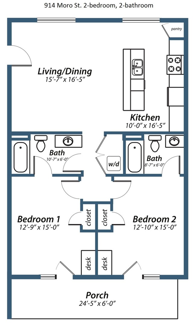 2-bed, 2-bath with patio - Moro Street Apartments - 914 Moro