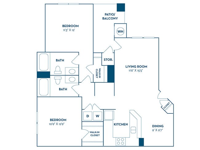 2 Bedroom | 2 Bath | 1044 SF | Renovated - Bristol Village Apartments