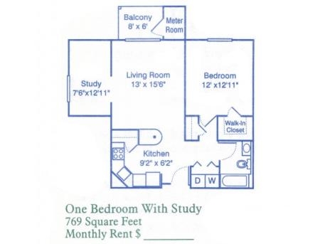 Floor Plan 1BR/ 769SF - CARLTON PLACE