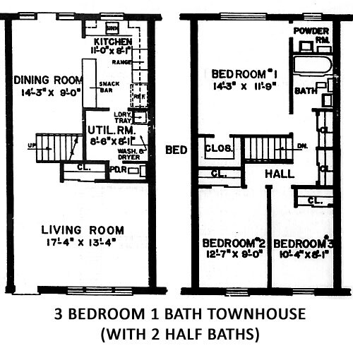 3 Bedroom 1 Full Bath Townhouse with 2 Hallf Baths - Roseville House Apartments