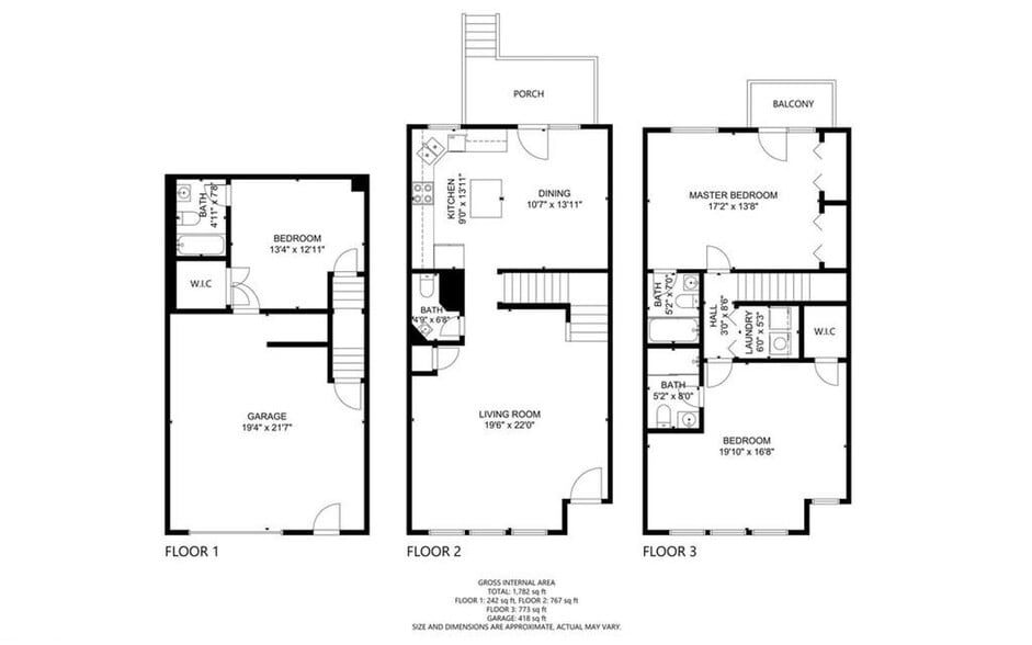 Floor Plan all 3 levels - 855 S Grant St