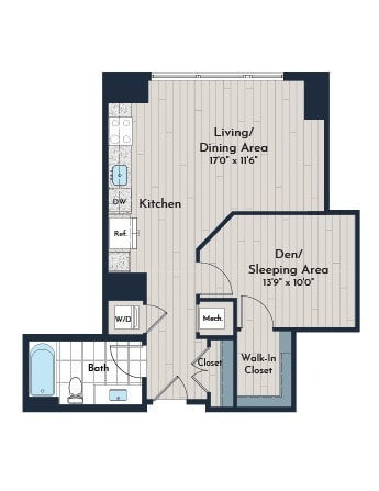 SD-1 Studio With Sleeping Area Floor Plan - Meridian 2250 at Eisenhower Station