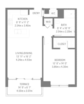 1BR/1BA - Midblock