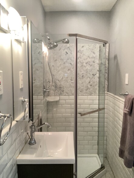 Bathroom, private, en suite; updated decor, with shower - 3741 4th St N