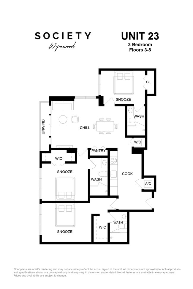 3 Bed - Unit 23 - Fl 3-8 - Society Wynwood