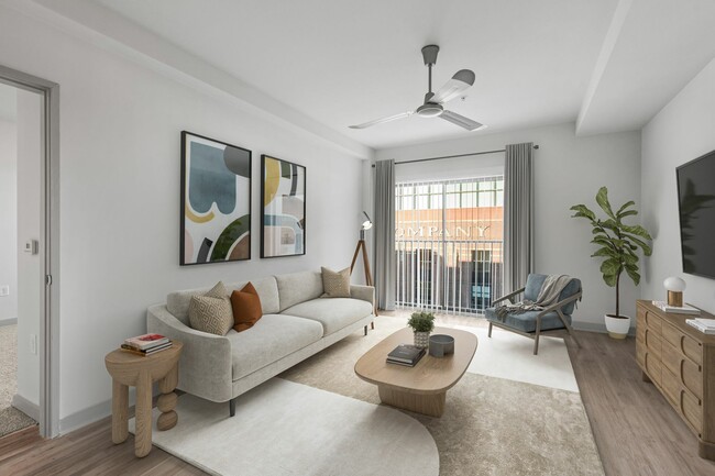 Experience modern elegance in this beautifully styled living room at Cottonwood Westside Apartment in West Midtown Atlanta - Cottonwood Westside