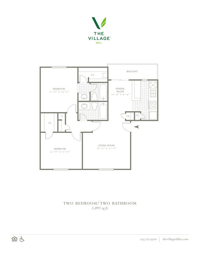 Two Bedroom/Two Bath - 1093sf - The Village Hill