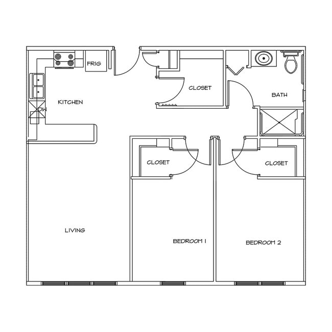 2 Bedroom, 1 Bathroom. Unit B - Timberline Terrace Apartments