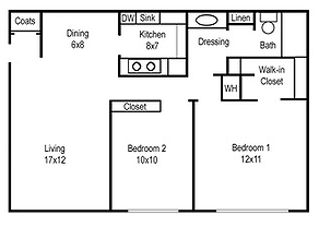 Two Bedroom/ One Bath - Bay Oaks Apartments