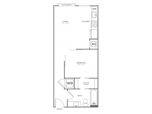 One Bedroom One Bath (529 SF) - The Aspen