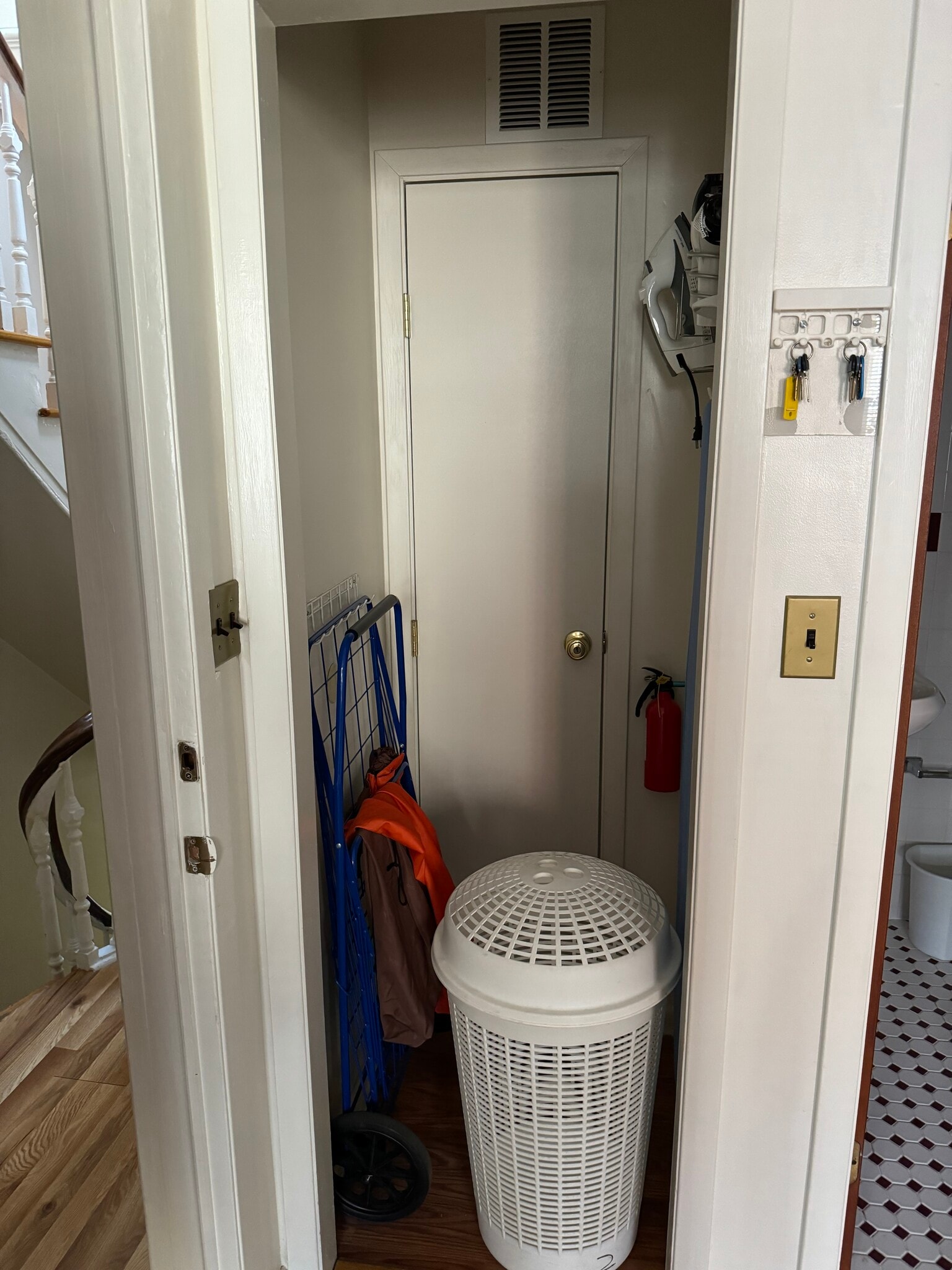 Storage closet with laundry bin and laundry bags - 373 4th St