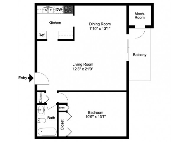 One bedroom floor plan - Lansdowne Towers Apartments