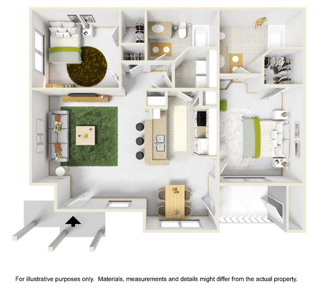 Large Ground 2 Bed Floor 3D Furnished - Highpoint at Pella